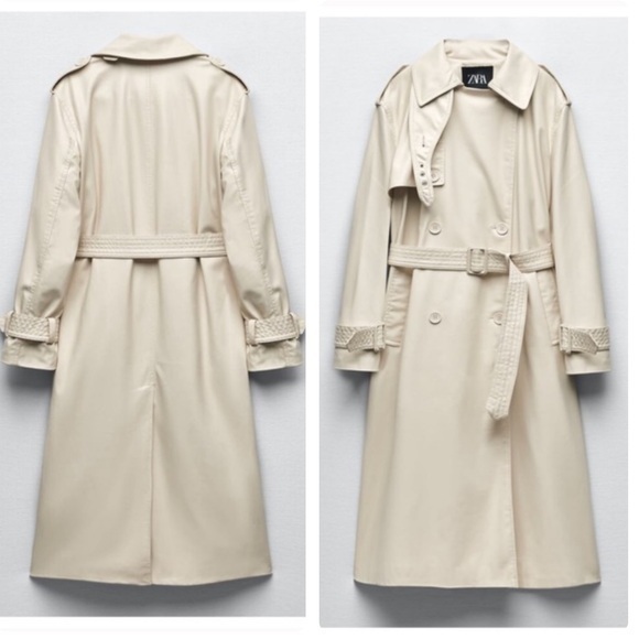 Zara NWT ivory faux leather trench coat - Picture 1 of 8